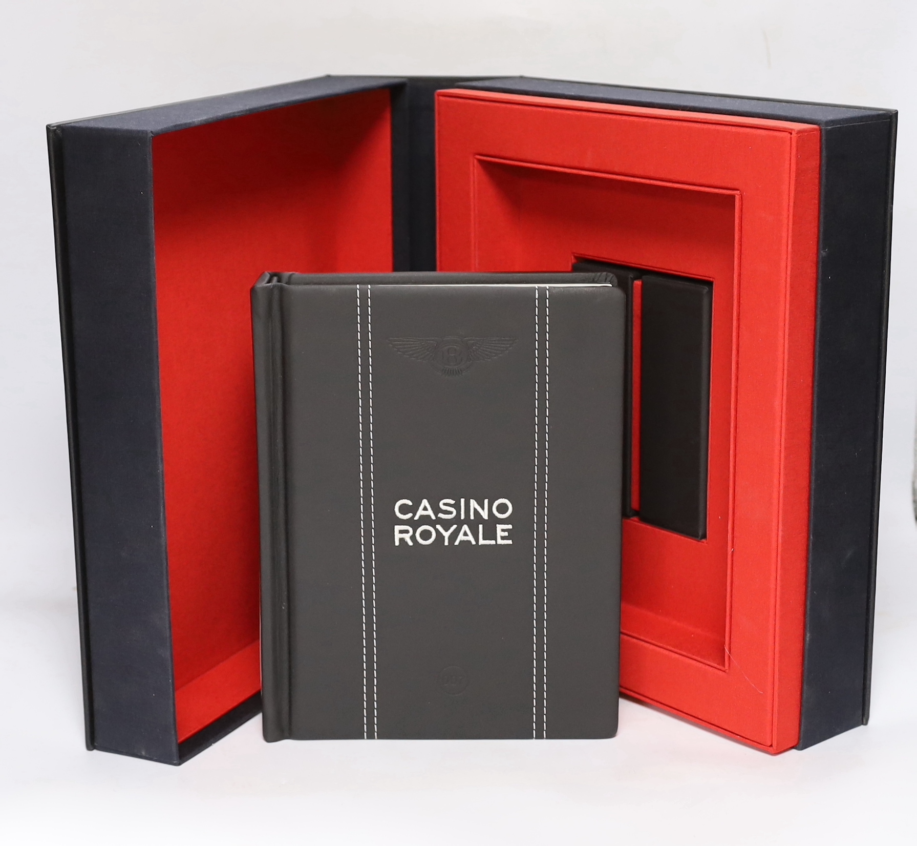 Fleming, Ian - Casino Royale, Vintage Special Series 512, by Bentley Motors Ltd., the black leather binding blind stamped with the Bentley logo, Vintage Books, London 2013, the clam shell case incorporating two sets of b